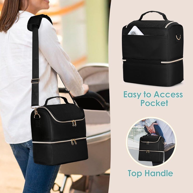 Fasrom Breast Pump Bag with Cooler Compartment Compatible with Momcozy, Medela and Willow Hands Free Pump, Pumping Tote with Waterproof Mat, Black - Image 5